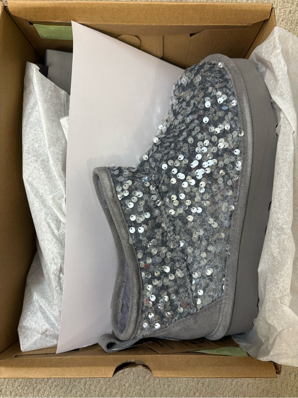 BearPaw Gray Sequin Ankle Booties